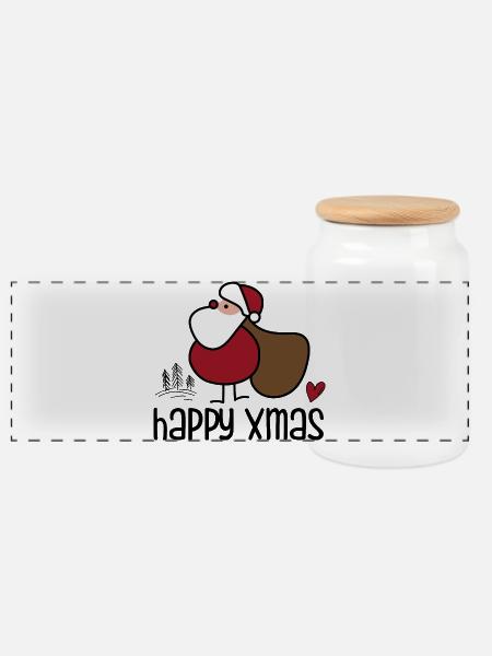 Schlichter Weihnachts-Santa mit Sack - Panorama Keksdose mit Holzdeckel - Weiß