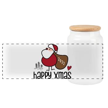 Festive Christmas Santa - Panoramic Cookie Jar with Wooden Lid - white - Front