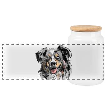 Australian Shepherd - Panoramic Cookie Jar with Wooden Lid - white - Front