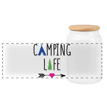 Vie de camping - Boîte à biscuits avec couvercle en bois - blanc - Devant