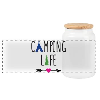 Vie de camping - Boîte à biscuits avec couvercle en bois - blanc - Devant