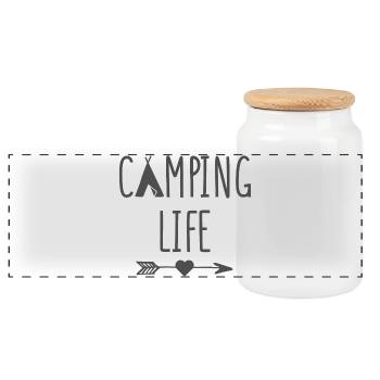 Vie de camping - Boîte à biscuits avec couvercle en bois - blanc - Devant