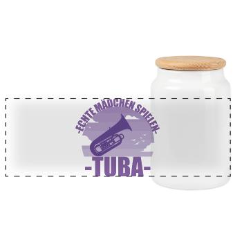 Tuba Musikerin Instrument Mädchen Geschenk - Panorama Keksdose mit Holzdeckel - Weiß - Vorne