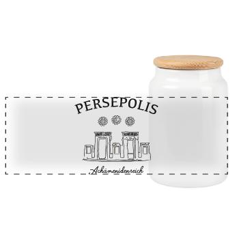 Iran, Persepolis, excavation site - Panoramic Cookie Jar with Wooden Lid - white - Front