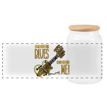 Guitar play it for me COLOR - Panoramic Cookie Jar with Wooden Lid - white - Front