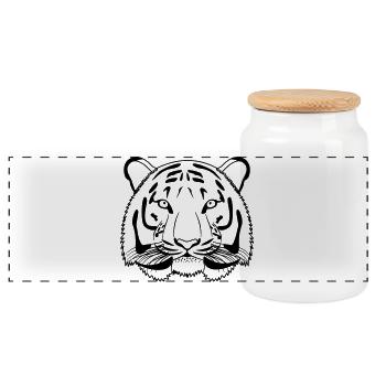 Tiger head - outline dark - Panoramic Cookie Jar with Wooden Lid - white - Front