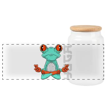 Frog Yoga - Panoramic Cookie Jar with Wooden Lid - white - Front