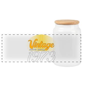 1973 Jahrgang geboren Retro Vintage Geburtstag - Panorama Keksdose mit Holzdeckel - Weiß - Vorne