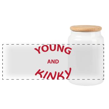 Text T-shirt design Young and Kinky Gift Idea. - Panoramic Cookie Jar with Wooden Lid - white - Front