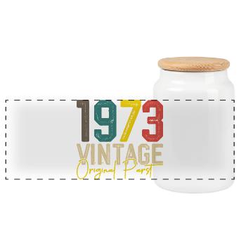 1973 Vintage Original Part - Panoramic Cookie Jar with Wooden Lid - white - Front
