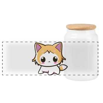 Kawaii Chibi Katze – Süßes Anime-Kätzchen - Panorama Keksdose mit Holzdeckel - Weiß - Vorne