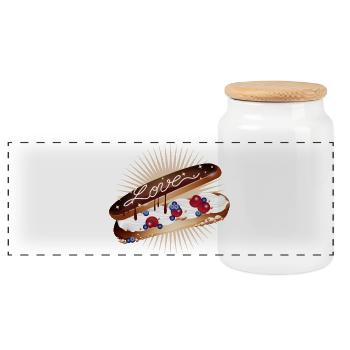 Illustration of an éclair with cream and love - Panoramic Cookie Jar with Wooden Lid - white - Front