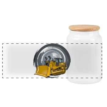 Bulldozers, bulldozers, track scrapers - Panoramic Cookie Jar with Wooden Lid - white - Front