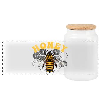 Honigbiene auf Hex-Gitter - Panorama Keksdose mit Holzdeckel - Weiß - Vorne