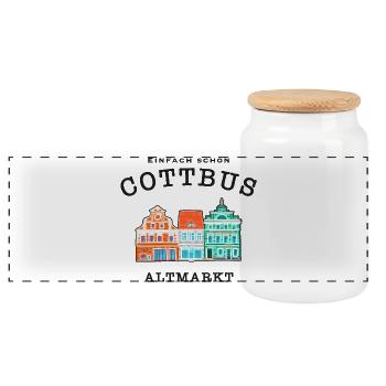Cottbus Altmarkt, Einfach schön - Panorama Keksdose mit Holzdeckel - Weiß - Vorne