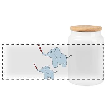 Éléphants père et fils - Boîte à biscuits avec couvercle en bois - blanc - Devant