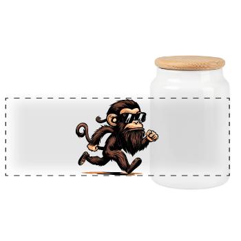 Running Monkey - Panoramic Cookie Jar with Wooden Lid - white - Front