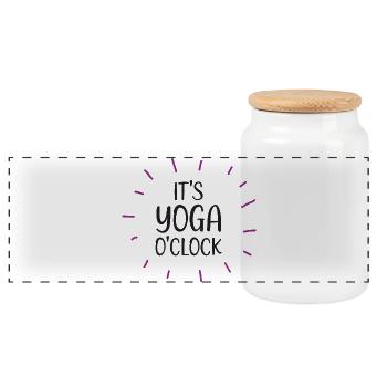 Es ist Yoga O'Clock - Panorama Keksdose mit Holzdeckel - Weiß - Vorne
