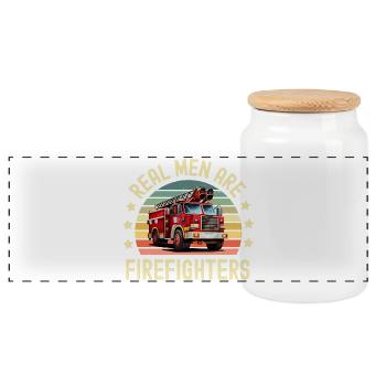 Firefighter Fire Brigade - Panoramic Cookie Jar with Wooden Lid - white - Front
