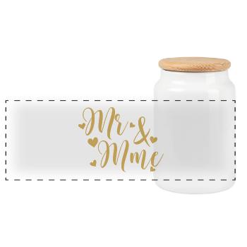 Mr And Mme script doré - Boîte à biscuits avec couvercle en bois - blanc - Devant