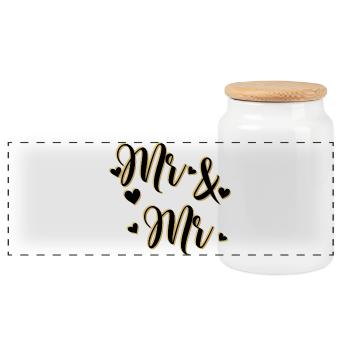 Mr And Mr - Panoramic Cookie Jar with Wooden Lid - white - Front