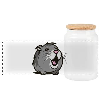 Cheerful Guinea pig / Hamster – Heart - Panoramic Cookie Jar with Wooden Lid - white - Front