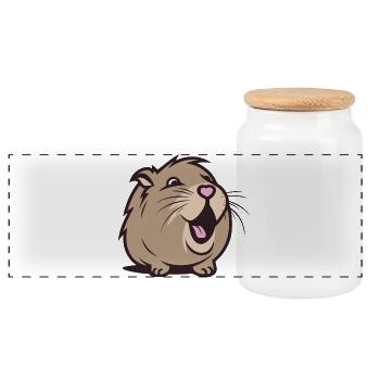 Cheerful Capybara / Guinea Pig / Hamster – Heart - Panoramic Cookie Jar with Wooden Lid - white - Front