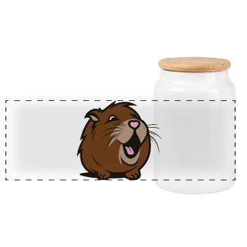 Fröhliches Meerschweinchen / Hamster – Herz - Panorama Keksdose mit Holzdeckel - Weiß - Vorne