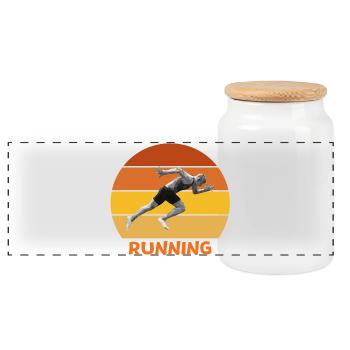 athletics, sprint, running - Panoramic Cookie Jar with Wooden Lid - white - Front