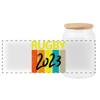 rugby, rugby sport, rugby fan, rugby 2023 - Panoramic Cookie Jar with Wooden Lid - white - Front