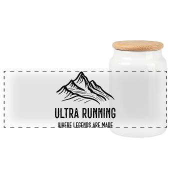 Ultra Running - Where Legends Are Made - Panoramic Cookie Jar with Wooden Lid - white - Front