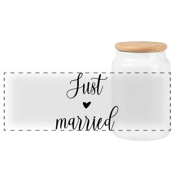Just married mit Herz - Panorama Keksdose mit Holzdeckel - Weiß - Vorne