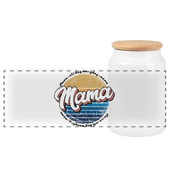 Mama Retro Sunset Circle - Panoramic Cookie Jar with Wooden Lid - white - Front