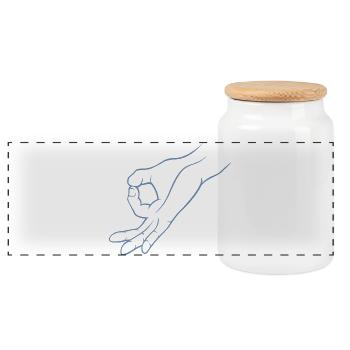 Hand signal hole peeked in child's play - Panoramic Cookie Jar with Wooden Lid - white - Front