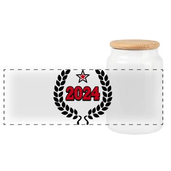 2024 - Birthday Anniversary JGA Wedding Year - Panoramic Cookie Jar with Wooden Lid - white - Front