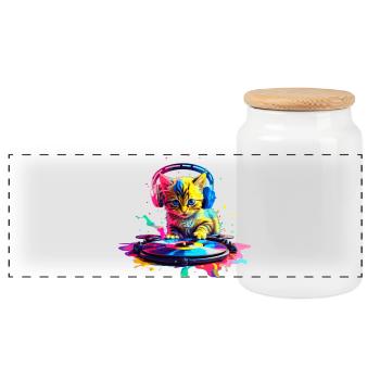 DJ Kitty – Rainbow - Panoramic Cookie Jar with Wooden Lid - white - Front