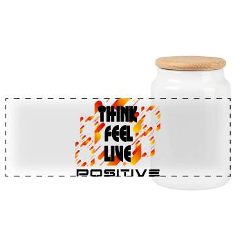 Think feel live positive v4 - Panoramic Cookie Jar with Wooden Lid - white - Front