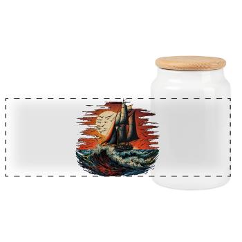 Segelschiff bei voller Fahrt - Panorama Keksdose mit Holzdeckel - Weiß - Vorne