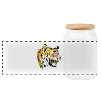 Tiger Portrait - Panorama Keksdose mit Holzdeckel - Weiß - Vorne
