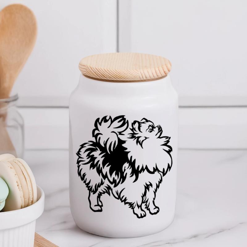 Dwarf spitz Panoramic Cookie Jar with Wooden Lid