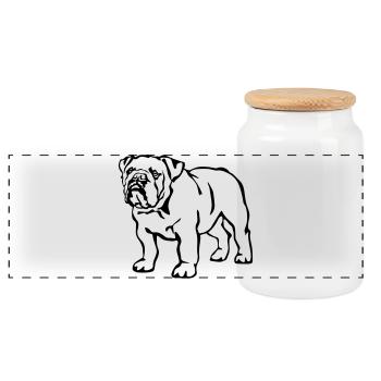 English Bulldog - Panoramic Cookie Jar with Wooden Lid - white - Front