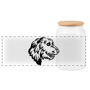 Irish Wolfhound Head - Panoramic Cookie Jar with Wooden Lid - white - Front