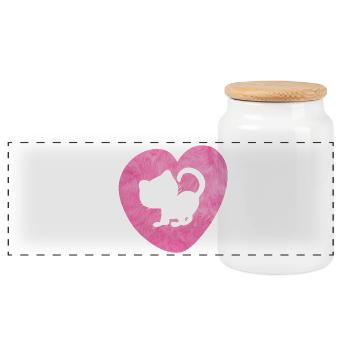 Heart Cat Fur Cat Fluffy Silhouette Love Fan - Panoramic Cookie Jar with Wooden Lid - white - Front