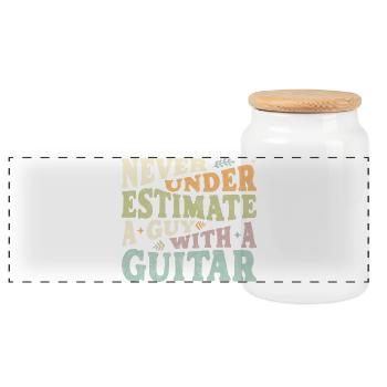 Never underestimate a Guy with a Guitar - Panoramic Cookie Jar with Wooden Lid - white - Front