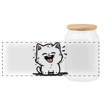 Loughing Kitty - Panorama Keksdose mit Holzdeckel - Weiß - Vorne