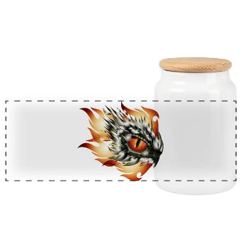 Tatouage de l’œil magique d’un dragon en flammes - Boîte à biscuits avec couvercle en bois - blanc - Devant