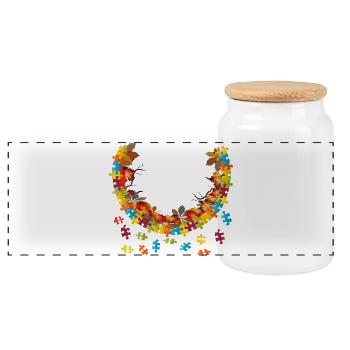 Colorful Autumn Frame with Autumn Foliage Puzzle Pieces - Panoramic Cookie Jar with Wooden Lid - white - Front