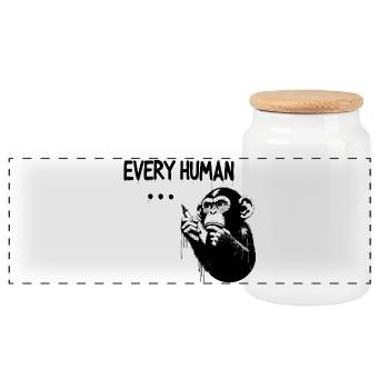 EVERY HUMAN ... | Thinking ape Banksy Style - Panorama Keksdose mit Holzdeckel - Weiß - Vorne