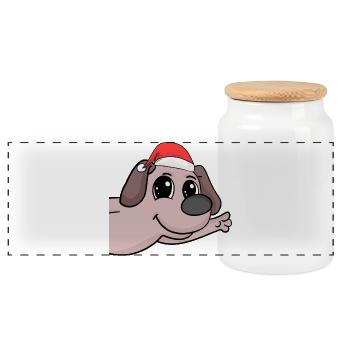 Dog Christmas Dogs - Panoramic Cookie Jar with Wooden Lid - white - Front