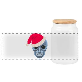 Röntgenaufnahme Schädel Weihnachtsmütze, Zeichnung - Panorama Keksdose mit Holzdeckel - Weiß - Vorne